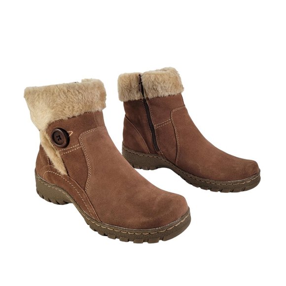St. John's Bay Shoes - St John's Bay Tan Suede Water Resistant Faux Fur Lined Boots Women Sz 10 NWT
